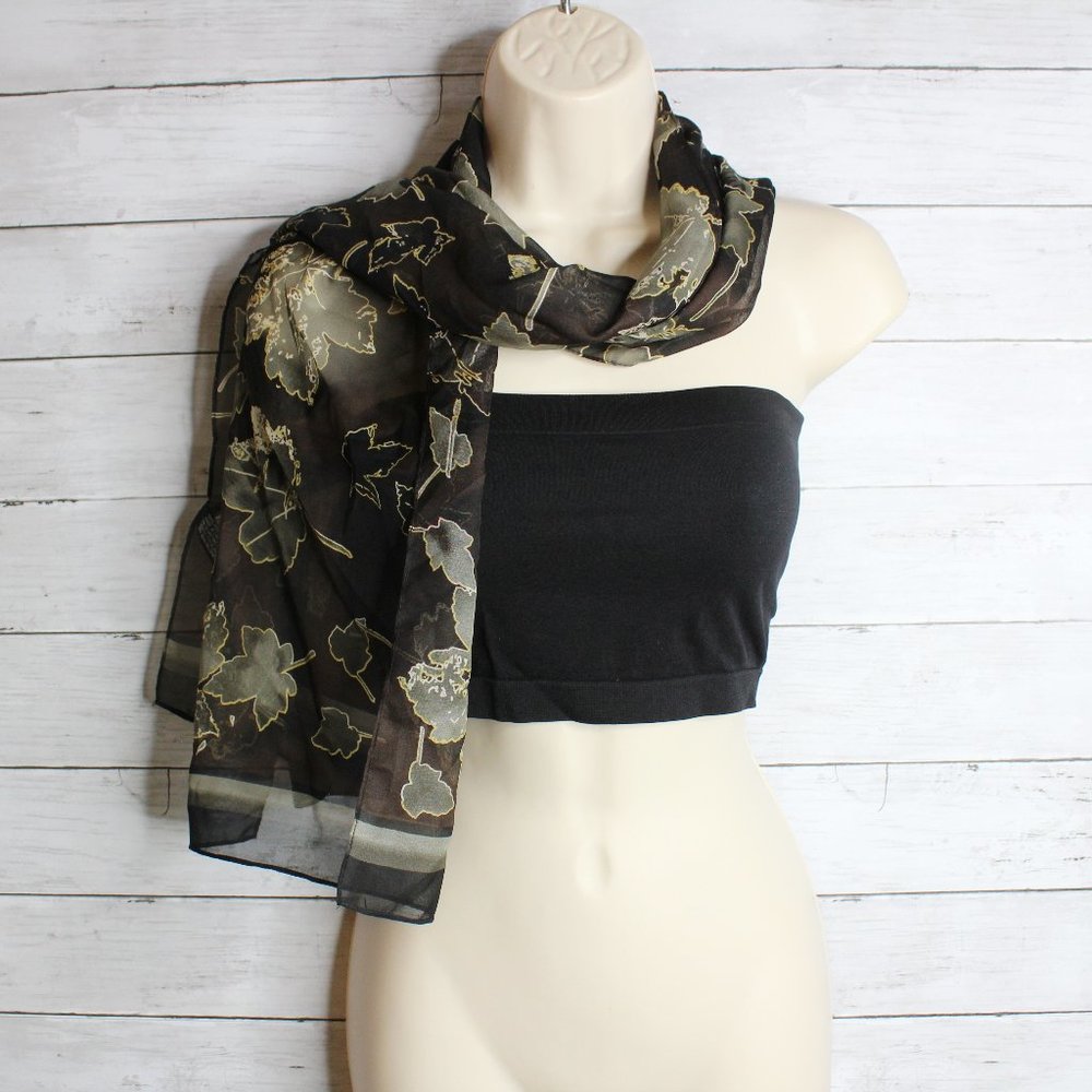 Basha Scarves Vintage Women's Silky Fashion Scarf Black Green Floral